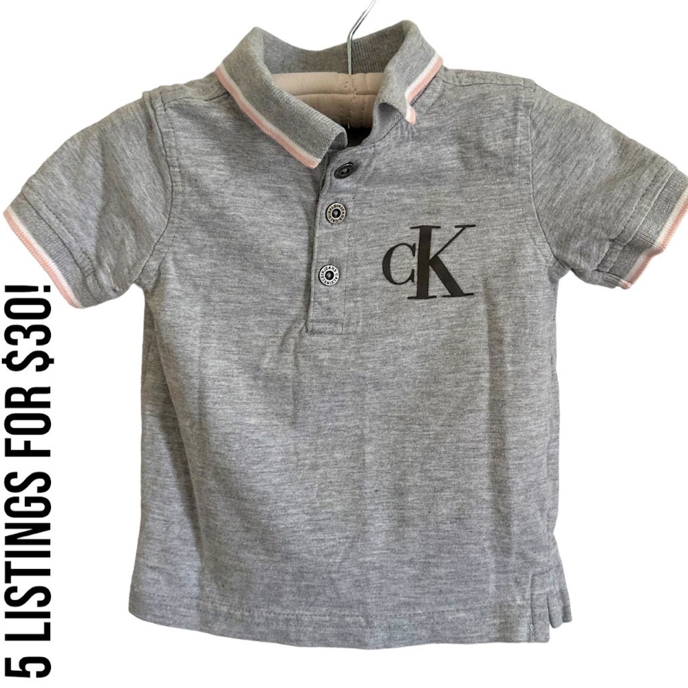 Y2K Calvin Klein Baby Boy Polo Gray Pink White 12 Months
EUC